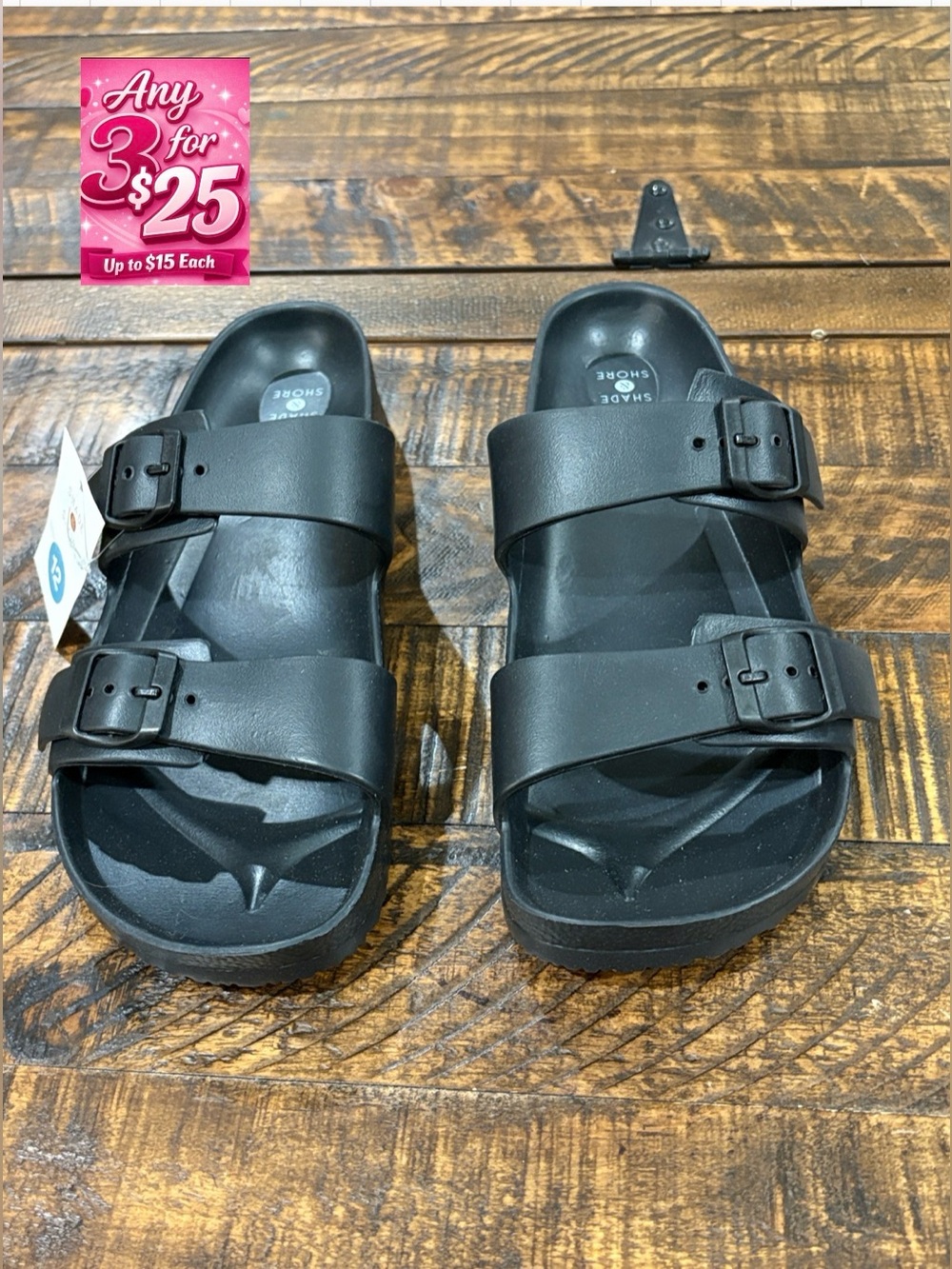 Shade & Shore Men's Black Double-Strap Buckle Slide Sandals